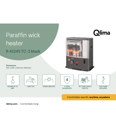Qlima R 4224S TC‑2 Black – 2.4 kW Portable Paraffin Wick Heater