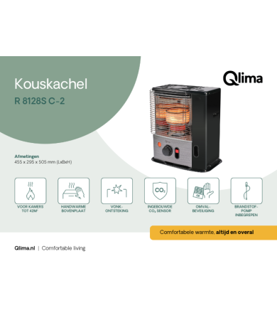 Qlima R 8128S C‑2 Black/Stainless – 2.85 kW Paraffin Wick Heater